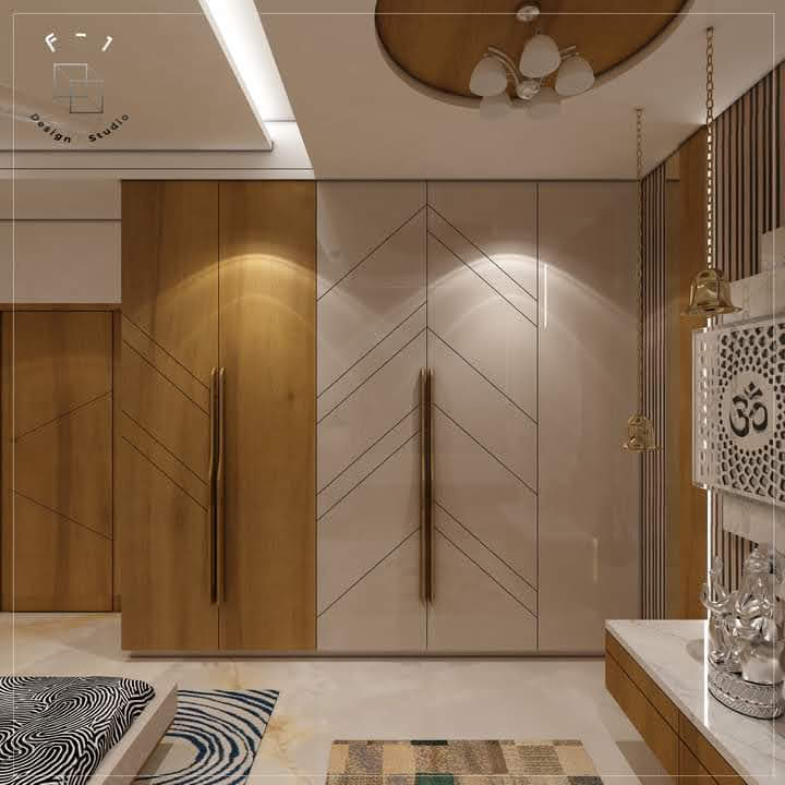 Acoustic Fabric Padded Wall Panelling with Brass Strip Trim Inlays - Execution #